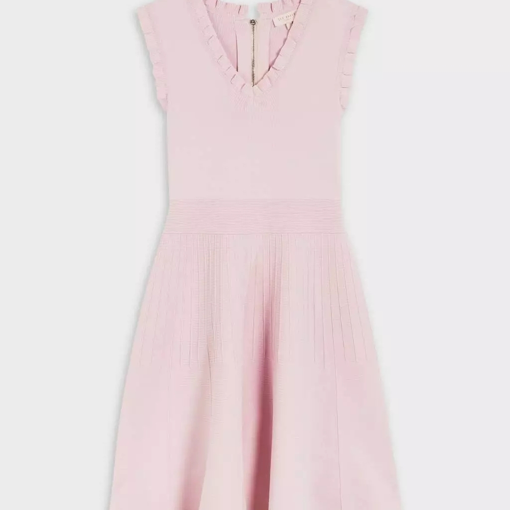 Ted Baker RIAAN Knitted Skater Dress with Frill Detail Pink - Picture 3 of 17